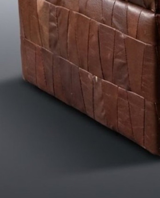 Pouf De Sede in patchwork di pelle, Poggiapiedi e pouf, Marrone (foto 6 di 6)