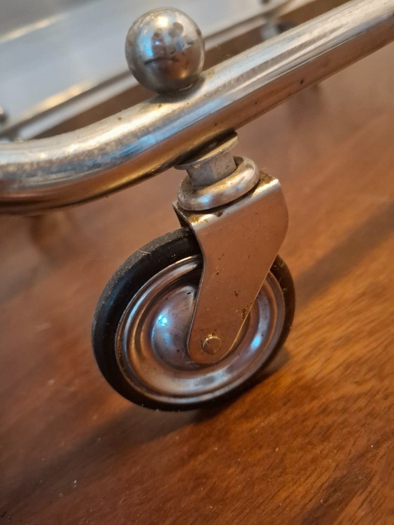 Image 1 of Vintage chromen serveerwagen / barcart – jaren '50/'60 – glas & chroom