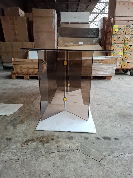 Hollywood Regency Dining Table / Desk – Smoked Glass & Brass (Pace Style) – NEW (photo 5 of 10)