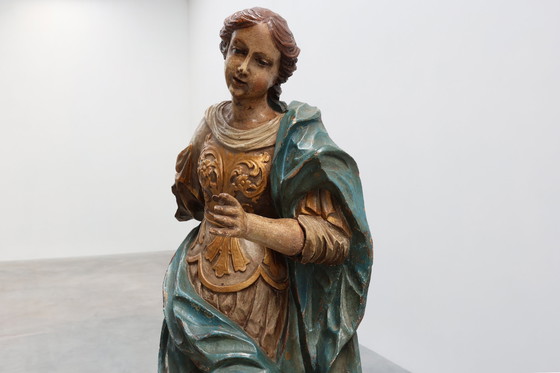 Image 1 of Statua religiosa francese del XVIII secolo raffigurante la Vergine Maria su una nuvola