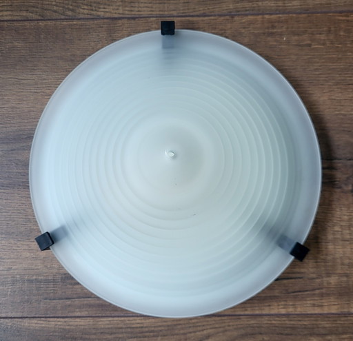 Plafonnier vintage Ikea, abat-jour conique en verre opalin, années 1990.