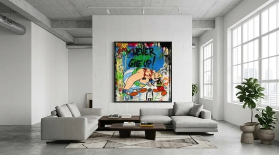 Hommage Banksy Asterix & Obelix Never Give Up" – Exclusief Tentoonstellingsstuk op Fine Art Print Canvas | (photo 2 of 6)