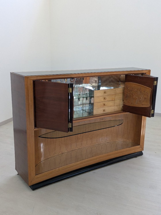 Image 1 of Dassi - Vittorio Dassi - Table d'appoint - Cristal, Bois, Laiton - Intérieur miroir