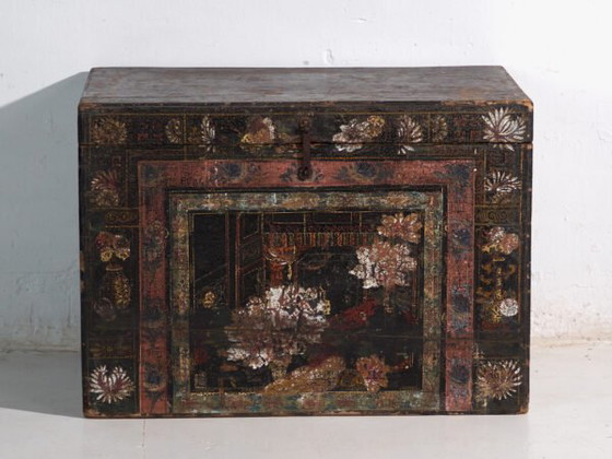Baúl antiguo pintado en madera de pino – China, circa 1900 – Armarios de almacenamiento, Iron (photo 27 of 40)