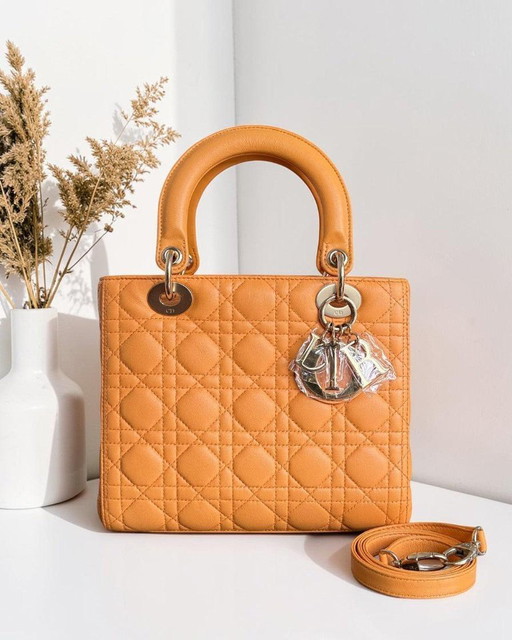 DIOR LADY MEDIUM - CINTURINO IN PELLE DI AGNELLO CANNAGE COLOR CARAMELLO CON DETTAGLI ORO