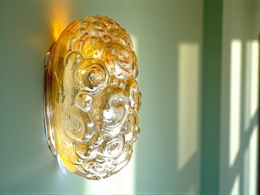 Amber Bubble Glass Flush Mount Ceiling or Wall Light attributed to Helena Tynell, 1960s