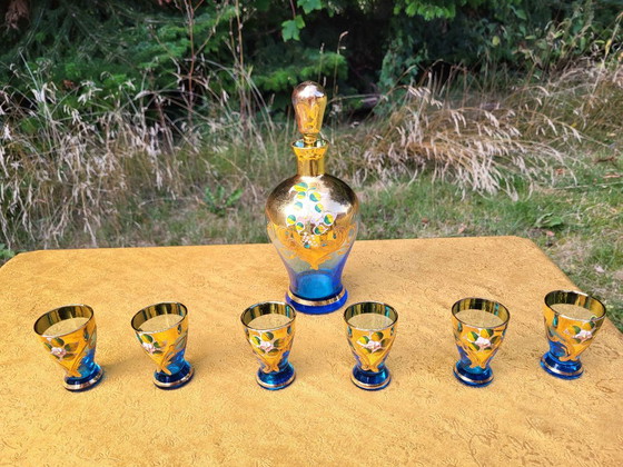 Vintage Murano Handmade Decanter Set - 24K Gold - Light blue 6 piece liquor set, Glass & Decanter, Glass (photo 4 of 8)