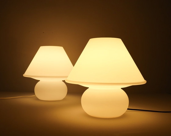 Image 1 of Juego de 2 lámparas seta, vidrio opalino, cristalería Limburg, Alemania, años 70