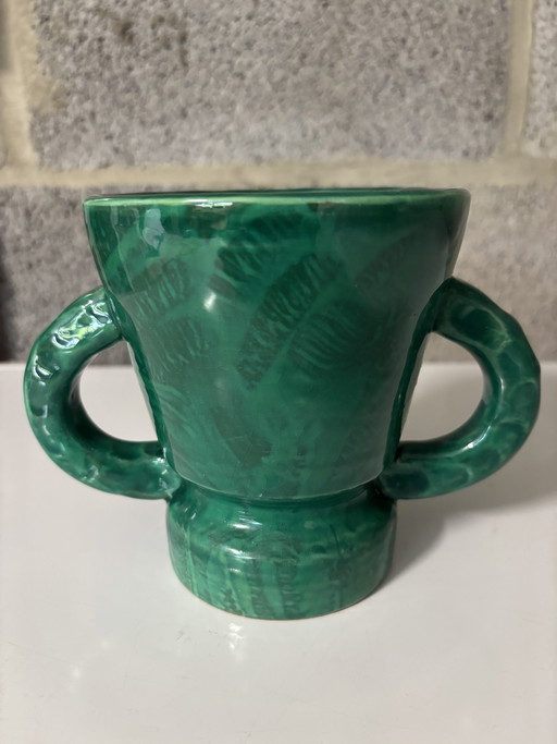 Vase with double handles signed Jean Aubry Vallauris