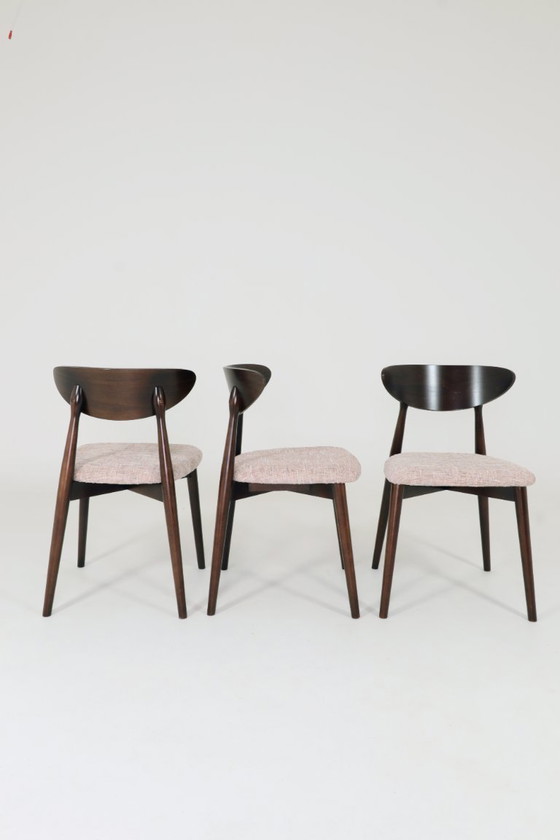 Image 1 of Subltle pink Lot de 6 chaises de salle à manger design scandinave, bois couleur noyer foncé