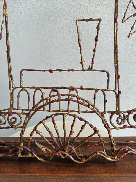 Image 1 of Signed Marcello Fantoni Brutalist Metal Steamboat Sculpture, Italy 1960s