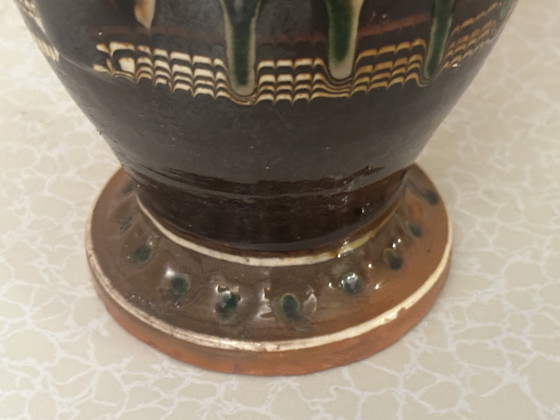 Image 1 of Vintage glazed pottery pitcher from Romania H 27 cm