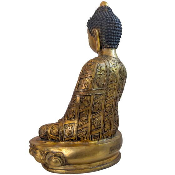 Buddha monumentale dorato a fuoco – Stile Tibetano-Rattanakosin – 44 cm / 6.4 kg – Sculture, Bronze (photo 13 of 20)