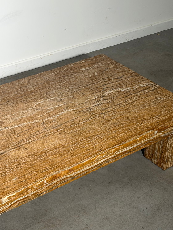 Structural Travertine Rosso Coffee Table – Brutalist Design (photo 9 of 9)