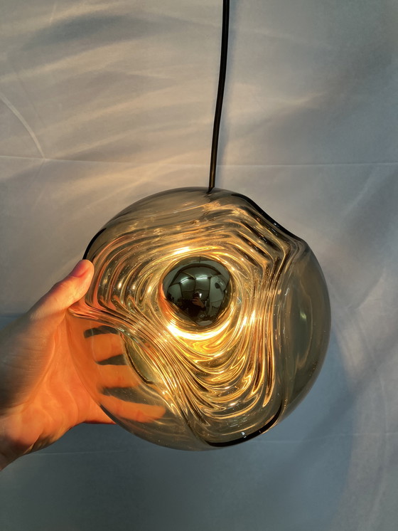 Image 1 of Suspension Vintage Futura Wave de Peill & Putzler en verre fumé