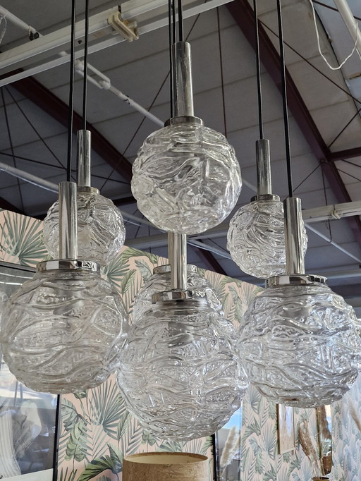 Vintage Chandelier / Chandelier Chrome Glass 70s