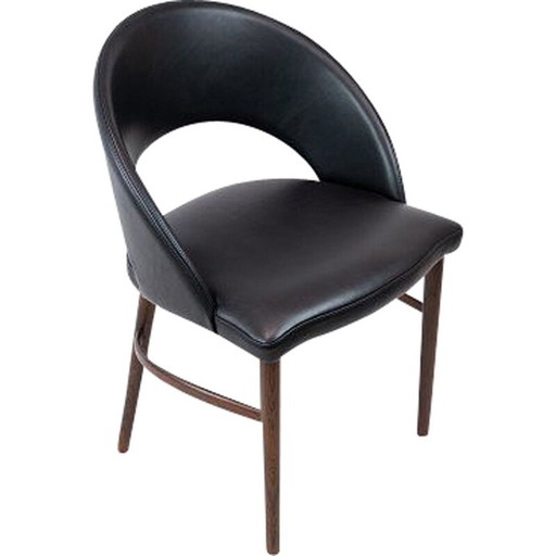 Poltrona vintage in pelle nera e gambe in palissandro di Chr. Linneberg, 1960
