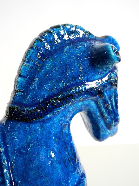 Image 1 of Wunderschönes Keramikpferd aus den 1960er Jahren aus der Kollektion „Rimini Blue“ von Aldo Londi für Bitossi, Italien.