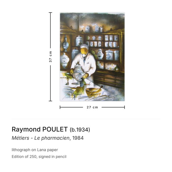 Image 1 of Raymond POULET Beroepen - De apotheker Gesigneerde lithografie 1984