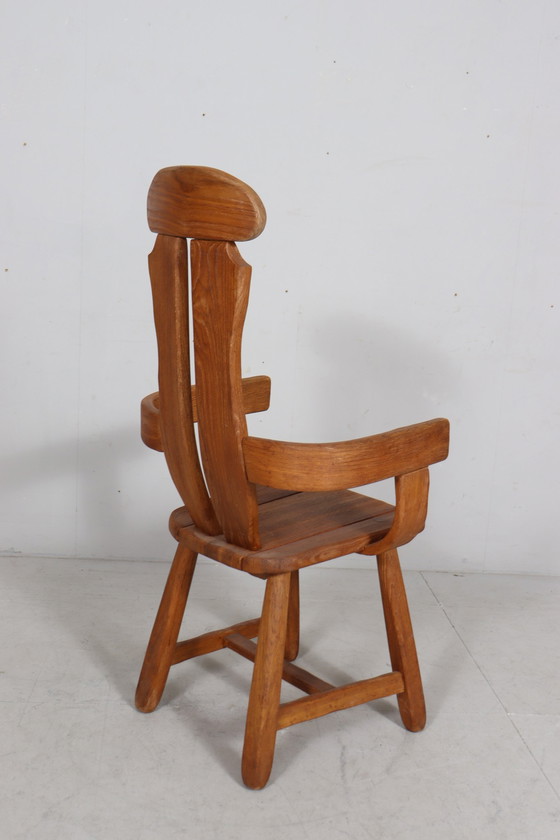 Image 1 of Set di 6 sedie da pranzo brutaliste di De Puydt, rovere, Belgio, anni '70