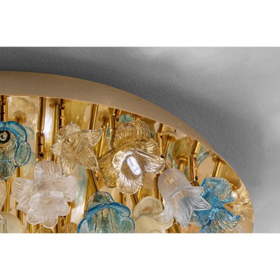 Image 1 of Plafoniera decorativa in vetro di Murano dorato con motivo floreale