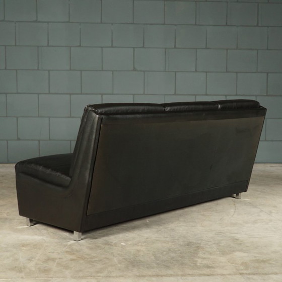 Image 1 of Set schwarzer Ledersofas aus der Mitte des Jahrhunderts – 1960er Jahre