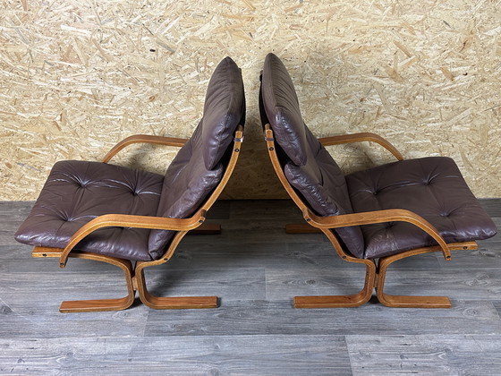 Image 1 of 2x 60s 70s Easy Chair poltrona in pelle Westnofa Norvegia Mid Century