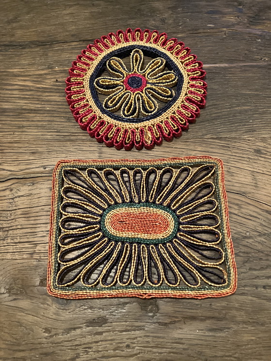 Image 1 of 2x vintage raffia coasters