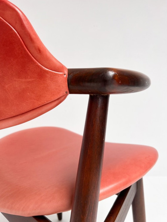 Image 1 of Roodkleurige lederen cowhorn chair, 1970's
