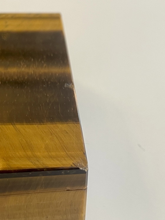 Image 1 of Schatulle aus Tigerauge mit Echtsilber Scharnier Juweliersarbeit