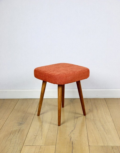 Tabouret carré vintage en terre cuite orange PRL années 1970