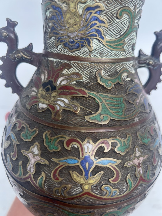 Antique early 20th-century Japanese champlevé cloisonné vase – Bronze, Copper (photo 6 of 6)