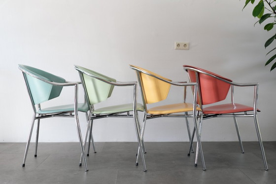 Image 1 of Italiaans design, kleurrijke vintage eetkamerstoelen
