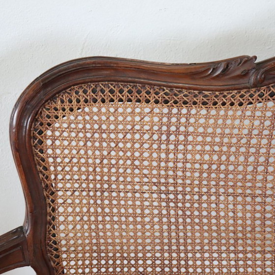 Image 1 of Divano antico viennese in noce e paglia, Italia, XVIII secolo