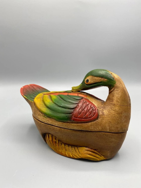 Ambachtelijk handbeschilderde, uit hout gesneden doos in de vorm van een wilde eend – Decoratieve objecten (photo 2 of 8)