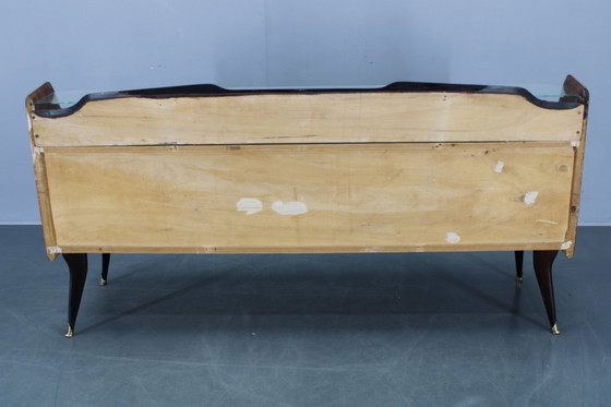 Image 1 of Buffet italien organique des années 1950 avec plateau en verre et 4 tiroirs