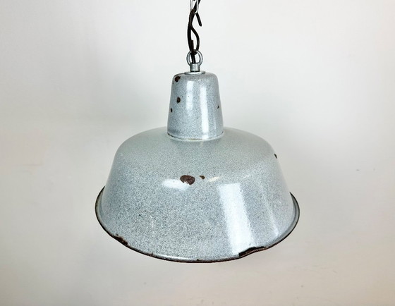 Image 1 of Industrial Grey Enamel Factory Lamp, 1960s