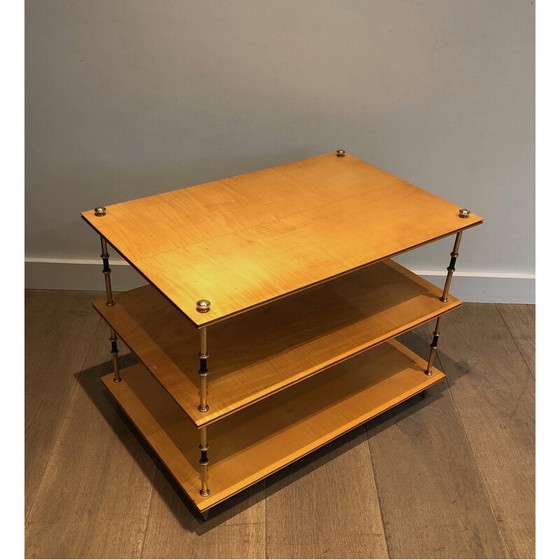 Image 1 of Vintage three-tiered console in sycamore and brass by Jansen, 1940