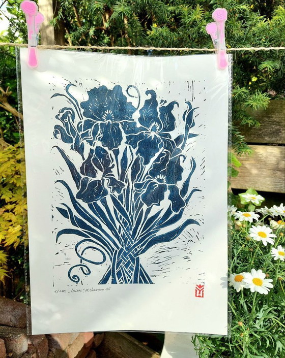 Image 1 of Irissen - A3 Handgemaakte Linosnede Print
