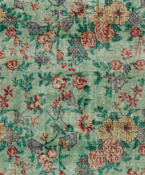 Tappeto turco vintage Oushak 230 × 123 cm – Tappeto in lana tessuto a mano con motivo floreale a rose (photo 2 of 10)