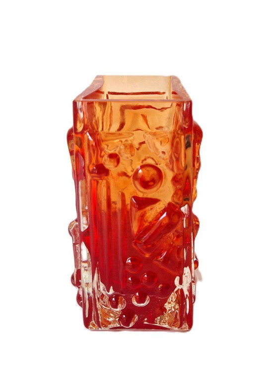 Image 1 of Josef Schott - Vase bloc orange - Smålandshyttan Suède