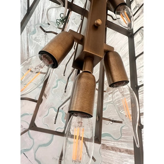 Image 1 of Contemporary Luxury Rectangular "Tronchi" Murano Glass Burnished Chandelier