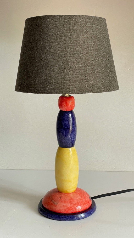 LAMPE Pierre d'ALBATRE Blue, Yellow and Red 80s