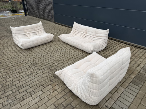 Ligne Roset Togo 2x 2-seater and 1x 3-seater in Beige Corduroy