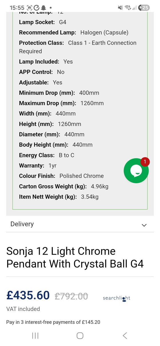 Image 1 of Lampada a sospensione Sonja Chrome-Crystal, esclusiva illuminazione Searchlight, 12 punti luce