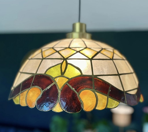 Vintage Art Deco Mother-of-Pearl Shade / Hanging Lamp From France, 1930s