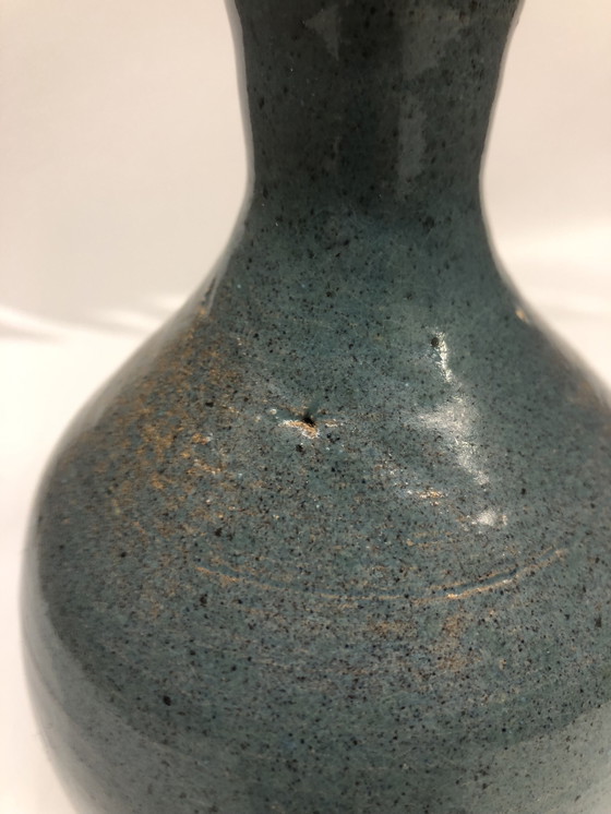 Image 1 of Vintage Blue Ceramic Vase Signed AP