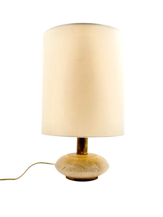 Image 1 of Travertine & brass table lamp base, Italy 1970s