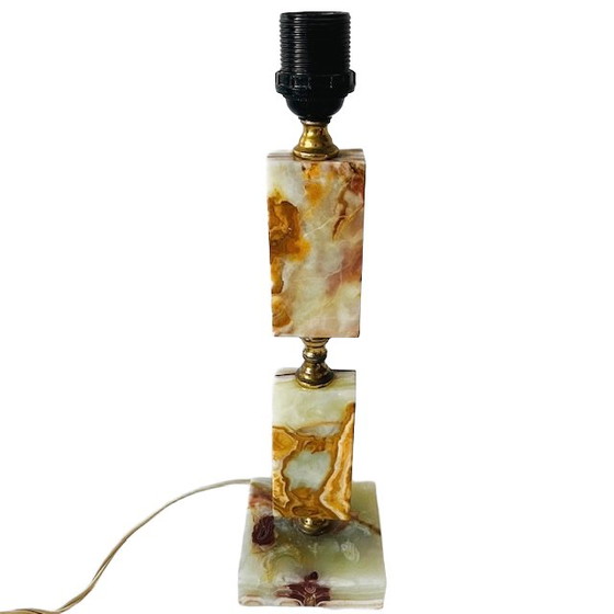 Image 1 of Base per lampada vintage in marmo e onice di metà secolo, Hollywood Regency, anni '50