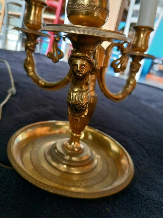 Exceptional Empire Style Bouillotte Lamp, Swan, Lucien Gau - Perfect Condition * – Table lamps, Metal, Brass (photo 9 of 14)